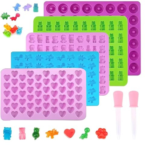 Silicone Gummy Candy Molds, 5 PCS Bear Moulds with 2 Droppers, Candy Silicone Molds, Non-Stick Jelly Mold for Sweets, Fondant, Cake Decor