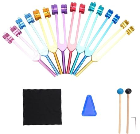 Qeunrtiy Chakra-Stimmgabel-Set, 7 Chakren + 1 Stimmgabel für die Seelenaufgabe, Gewichtete Stimmgabeln für Meditation, Yoga, Klangheilung, Mehrfarbig