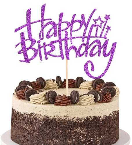 1 Packung Happy Birthday Geburtstag Tortendeko Birthday Kuchen Topper Torten Deko Junge Mädchen Happy Birthday Cake Topper Kuchendeko Geburtstag Kindergeburtstag Dekoration Lila