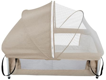 Kedia Babybetten mit Moskitonetz, Beistellbett, Reisebett Baby, Baby-Spielbett, Tragbares Kinderreisebett (Klappbar-beige)
