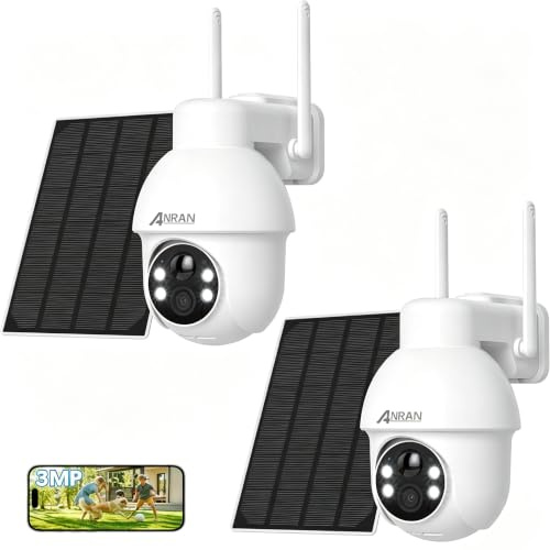 ANRAN 2K Überwachungskamera Aussen Akku Solar WiFi,2K Ultra HD 360° PTZ | Überwachungskamera,Farbnachtsicht,Zwei-Wege-Audio,PIR Bewegungserkennung,Intelligenter Alarm,IP66 Wasserdicht,für Alexa,2pcs