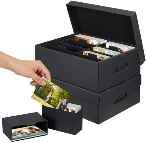 Foto Aufbewahrungsbox 2 Stück Fotobox Album Foto Organizer mit Deckel für 10x15 cm Fotos, Aufbewahrungsboxen Schwarz Fotoalben aus Pappe Handwerk Stempel Deko Boxen Kästen Scrapbooking Aufbewahrung