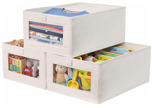 3 Stk Aufbewahrungsbox Stoff Klein Stoffboxen Kleiderschrank 41 x 28 x 17cm | Aufbewahrungskiste Faltbox Kleiderschrank Organizer Box ohne Deckel Aufbewahrungskorb mit Sichtfenster für Kleidung