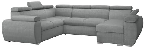 Mirjan24 Ecksofa Boston U mit Bettkasten und Schlaffunktion, Eckcouch, Polsterecke mit Einstellbare Kopfstützen, U-Form Sofa, Wohnlandschaft (Flow 17, Seite: Rechts, 2r+R+2p+LC)