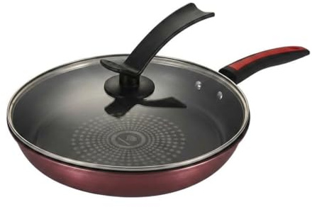 Yunmeryker Frying Pan with Lid for Home Cooking, Non-Stick Pancake and Omelette Pan, Induction Hob Frying Pan for Gas Hobs, Red Pan with Integrated Handle, 30cm with lid