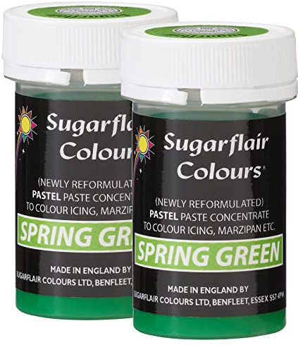 Sugarflair Pastel Paste, Spring Green Food Colouring, Highly Concentrated for Use with Sugar Pastes, Buttercream, Royal Icing or Cake Mix, Vibrant Colour Dye - 25g (Pack of 2)