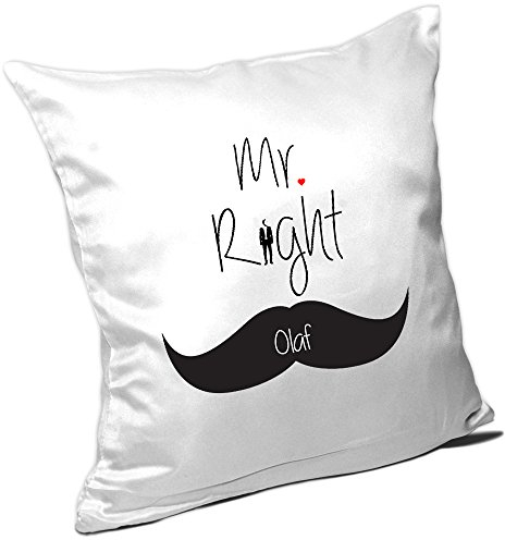 Eurofoto Kissen mit Namen Olaf und schönem Mr. Right-Motiv zum Valentinstag - Namenskissen - Kuschelkissen - Schmusekissen