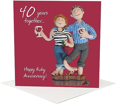 Holy Mackerel ruby 40th wedding anniversary card for a couple - designed by artist Erica Sturla - 15cm square and blank inside for your message - made in the UK