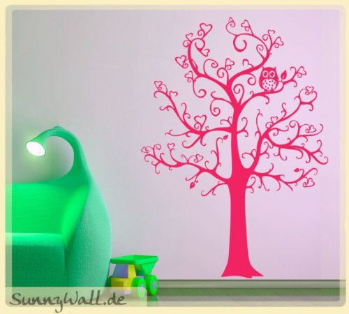 Sunnywall Wandtattoo - Baum mit Herzen und Einer Eule Kinder Größe Größe 1