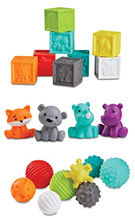 Infantino Sensory Balls Blocks & Buddies - 20 piece basics set for sensory exploration, fine and gross motor skill development and early introduction to colors, counting, sorting and numbers