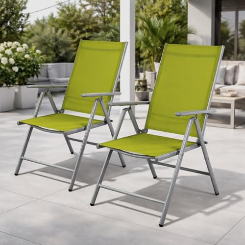 Mojawo 2 Stück Gartenstuhl - Hochlehner 7-Fach verstellbar - zusammenklappbar - Klappstuhl - witterungsbeständiges Aluminium - wetterfeste Gartenmöbel - Silber/Lime
