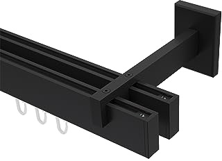 INTERDECO Innenlauf-Gardinenstange eckig 14 x 35 mm 2-läufig, kantige Innenlaufstange aus Metall, Schwarz, zur Wandmontage, Typ 10212822, 540 cm