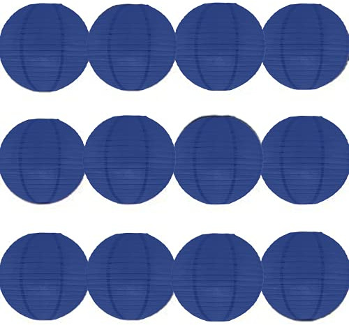 A Liittle Tree 12 PCs Round Paper Lanterns Wedding Party Christmas New Year (Navy Blue, 12)