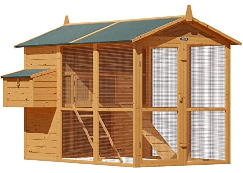 CADOCA® Hühnerstall 2stöckig 191x151x148cm Lauframpen Garten Hasenkäfig Kleintiergehege Kaninchenstall Nagergehege Hasenstall Huhn Hase Holz Braun