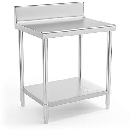 Royal Catering Stainless Steel Work Table Commercial Kitchen Prep Table Upstand Shelf 80x60cm RCAT-80/60-N (2 Levels, Height-Adjustable Feet 2cm, Load Capactiy 250kg)