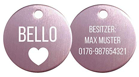 Hundemarke Rund mit beidseitiger Gravur | Runde Hundemarke mit Gravur (rosa)