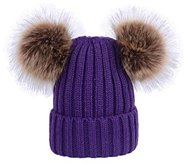 Bestgift Damen Knitting Süß Plus Kaschmir Warm Mütze Lila One Size