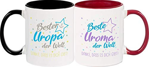 Shirtinstyle, Tassenset Beste Uroma, Bester Uropa der Welt, Danke das es Dich gibt! Farbe weinrot und schwarz