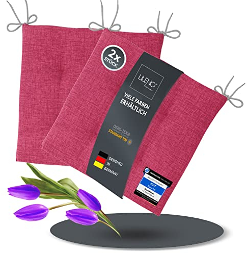 LILENO HOME 2er Set Stuhlkissen Pink (40x40x4,5 cm) - Sitzkissen für Gartenstuhl, Küche oder Esszimmerstuhl - Bequeme UV-beständige Indoor u. Outdoor Stuhlauflage als Stuhl Kissen