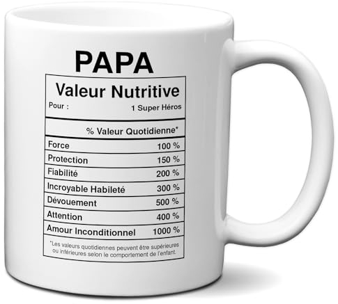 L'Esprit Des Anges Tasse-Mug Cadeau Papa -Étiquette Valeur Nutritive Exceptionnelle- Idée Cadeau Humour Papa Original Anniversaire Fête de Pères
