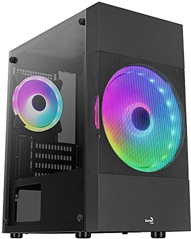 Aerocool ATOMICLITE V1, Caja Gaming Micro-ATX, Frontal Mesh+2 Ventiladores FRGB, Negro