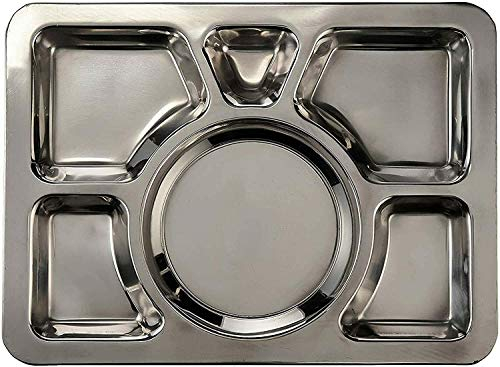 Acense 6 Compartment Stainless Steel Large Plate (Thali), 100% Food Grade Material, Multi-Purpose: [Picnic, Camping, Dinner], BPA/Toxin-Free, Dimensions: 40cmx30cmx2cm