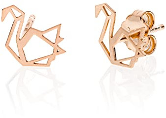 Aka Gioielli® - Origami Schwan Ohrringe Ohrstecker 925 Silber Rosegold Geschenke für Mädchen und Damen