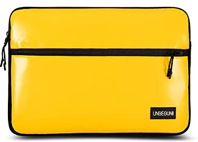 Laptop-Hülle mit Tasche für MacBook Pro 16 Zoll 2021/2022 (Farbe: gelb) – Hülle / Cover aus upcyceltem Stoff (nachhaltig)