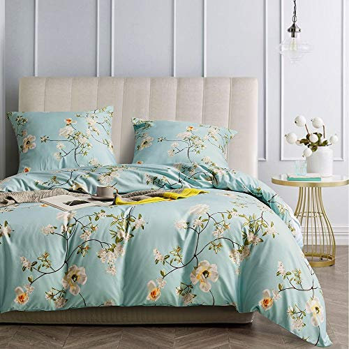 Gezu Sets de Housse de Couette Fleurs 220x240cm Vert Fleurie Parure de Lit 2 Personnes Microfibre avec 2 Taie d'oreiller 65x65cm avec Fermeture Éclair