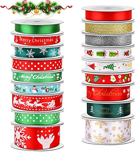 SANNIX Rubans de Noël 18 Rouleaux Rubans de Cadeau de Noël coloré Ruban de Satin de Polyester en Tissu Ruban de Couronne pour Bricolage Artisanat Emballage Cadeau Décoration Maison 3 Tailles