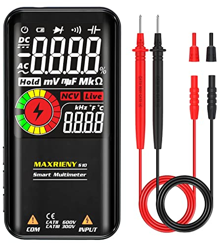 MAXRIENY Digital Multimeter Color LCD 3 Results Display 9999 Counts Auto-Ranging Pocket Smart Voltmeter Capacitance Ohm Continuity Frequency Diode Duty Cycle Live Check Voltage Tester