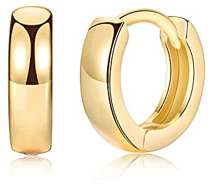Creolen Gold Damen Klein | 14k Vergoldet Huggie Schlafen Ohrringe für Damen Herren Mädchen - Silber Schmuck Breite 3mm