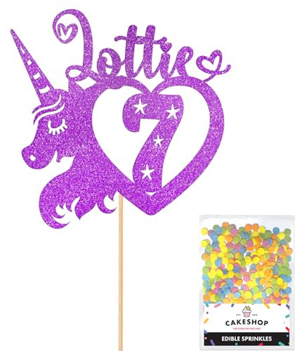 Personalised Unicorn Heart Glitter Cake Topper- Purple Any Custom Age & Name Glitter Cake Decoration and Sprinkles - Happy Birthday Decorations - Personalised Toppers for Cakes by Cakeshop