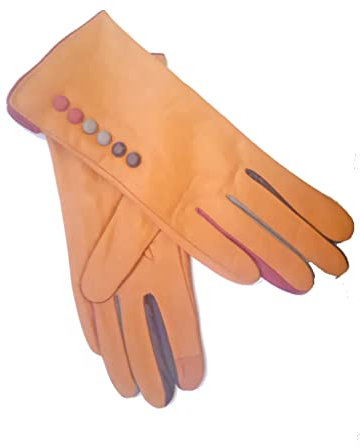 Vera Tucci Damen Lederhandschuhe - Winterhandschuhe mit Touchscreen Finger, Fäustlinge, Senffarben, L-XL