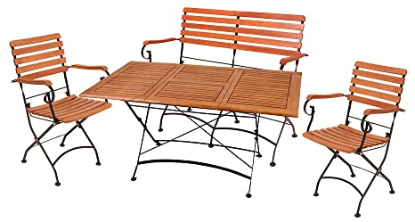 Lomadox Tischgruppe 1 Tisch 2 Klapparmstühle 1 Klappbank Set, B/H/T: ca. 150/74/90