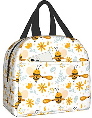Süße Biene mit Honiglöffel Blume Lunchpaket Reisebox Arbeit Bento Kühler wiederverwendbare Tragetasche Picknickboxen Isolierbehälter Einkaufstaschen für Erwachsene Frauen Männer