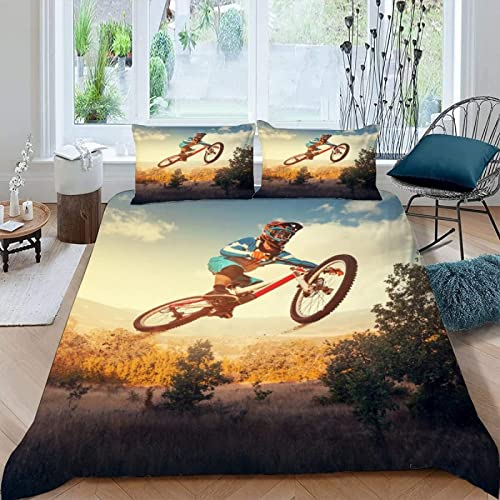 Bettwäsche 155x220 Leichtathletik-mountainbike, 3D Leichtathletik-mountainbike Bettwäsche-sets Winter Weich Kuschelige Mikrofaser Bettwaren 1 x Bettbezug mit 2 x Kissenbezug 80x80 cm mit Reißveschluss