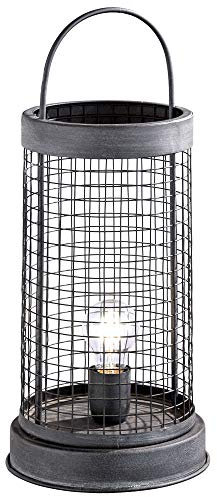 Tischleuchte Dekoleuchte Vintage Beistellleuchte Gitter grau Tischlampe Industriell, Metall dunkelgrau, 1x E27 Fassung, LxBxH 21,5x21,5x52 cm