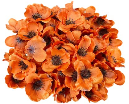 100 cabezas de flores artificiales de amapola de seda de anémona de otoño, flores de amapola falsas, rellenos de jarrón, guirnalda de adornos de pastel, cabezas de pétalos de 7 cm (naranja)