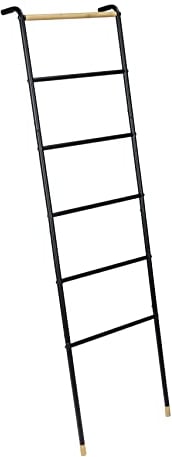 WENKO Handtuchleiter Loft, Leiter mit 6 Sprossen für Handtücher & Badetücher, Stabiler Metall-Rahmen im Industrial-Style, obere Stange aus FSC® zertifiziertem Bambus, 43 x 156 x 10 cm, Schwarz/Natur