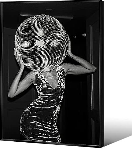 Trendige schwarz-weiße Wandkunst-Dekoration – Musikposter für Zimmer, ästhetisch, flippig, Retro, lustig, Wohnzimmer und Barwagen-Dekor (30.5x40.6 cm, schwarzer Aluminiumrahmen)