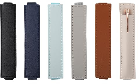 KINBOM 6pcs Elastic Band Pen Holder, PU Leather Pen Sleeve Pouch Journal Pencil Holder Adjustable Elastic Band Pen Holder for Notebook, Planners, Binders and Books (6 Colors)