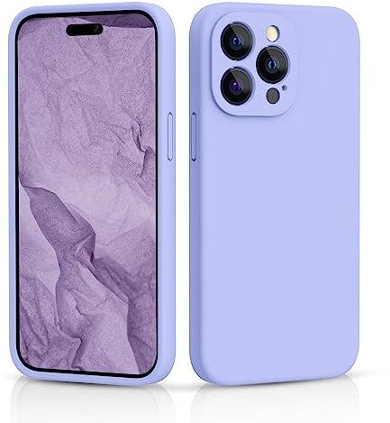 CALOOP Slim-Fit for iPhone 14 Pro Case,Sturdy Shockproof Hard Frame Cover with Anti-Scratch Microfiber Lining,Skin Soft Liquid Silicone,Full Protection for Screen and Camera Lens(Light Purple)
