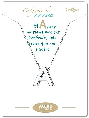 cotigo Collar Inicial Acero Inoxidable, Collar Mujer con Colgante letra A-Z Pequeñas - Bisutería Regalo Madre Cumpleaños, Novia o Amigas, Color Plateado y Dorado (A-Plateado)