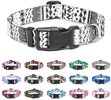 Mercano Hundehalsband Verstellbares, Weich Nylon Komfort & Robuster Gemustertes Hunde Halsband für Kleine Mittlere Große Hunde Welpen Katzen (S, Schwarz Weiß B)
