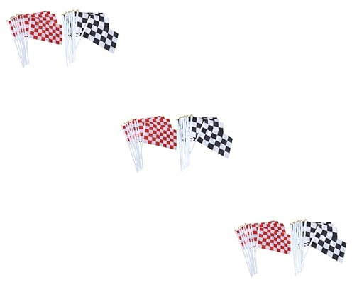 YARNOW Flagge 60 STK Lauflernwagen Zielflaggen Fahnen Für Autorennen Karierte Handflaggen Mini-Karierte Flaggen F1 Stock Rennauto Offizielle Zielflagge