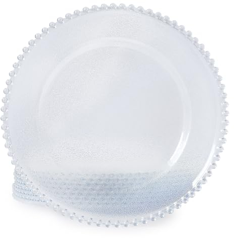 CN.JIAHE 13inch Clear Bead Acrylic Plastics Back texture Charger Plate, Set of 8, Charger Plates for Dinner,Wedding,Party,Event Decoration. (Acrylic Clear Beaded Charger Plates)