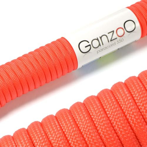 Ganzoo Paracord 550, 4mm Cuerda, 3 Metros, Poliéster, Tipo 3-7 Hilos Interiores, el Correa de Perro Collar Pulsera, Camping Supervivencia y Cuerda Multiusos al Aire Libre, señal-Naranja