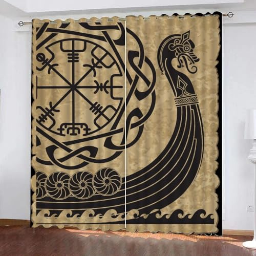 WIKINGER Gardinen ösenschal 2er Set B 220 X H 215 cm Keltischer Knoten Vorhang Blickdicht Kälteschutz Schallschutz Verdunkelung Wärmeisolierende Vorhänge für Wohnzimmer Schlafzimmer