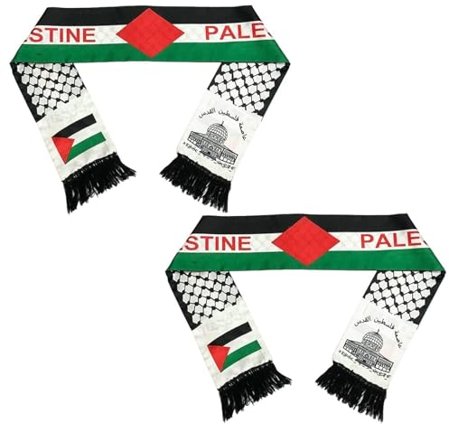 RAKTDA 2 Stück Palästina Schal, Palästina Flagge Schal - 135 x 14 cm, Doppelte Seite Schal Palästina Jerusalem Araber Satinschalschal